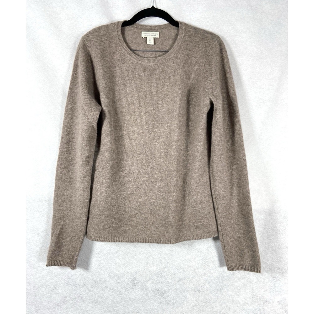 Adrienne Vittadini Sweater Womens Large Beige Pullover 100% Cashmere Long Sleeve